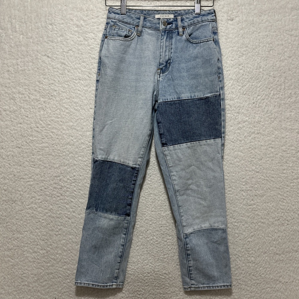 PacSun Womens Patchwork Mom Jeans Size 24 Light Blue Wash Denim Ankle